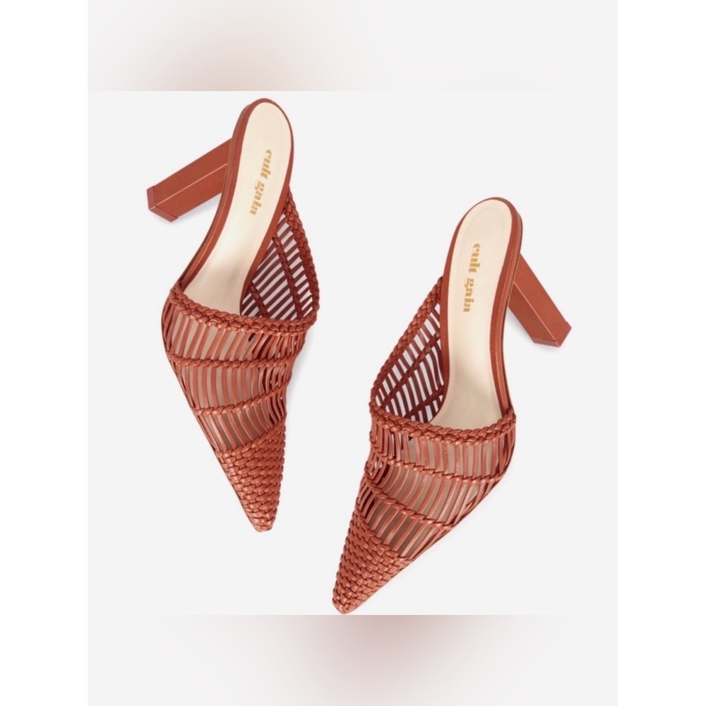 Cult Gaia Raya Woven Mules Spice Brown Heels Size 37